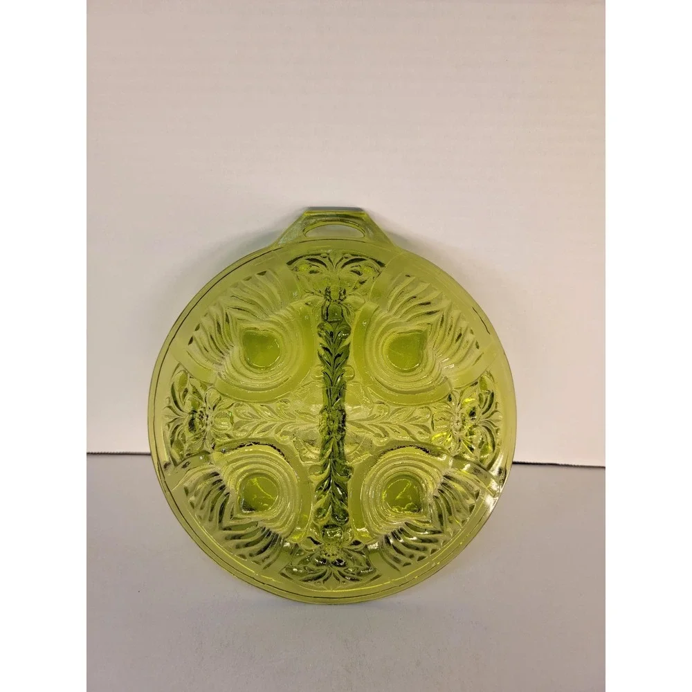 Vintage Indiana Glass Killarney Avocado Green Divided Relish Dish